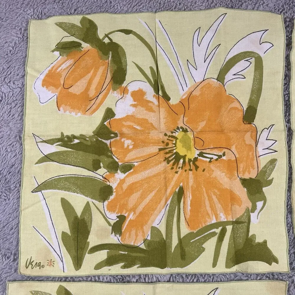 VERA Neumann Vintage MCM Orange Poppy Flower Yellow Napkins 15X15” Set of 8